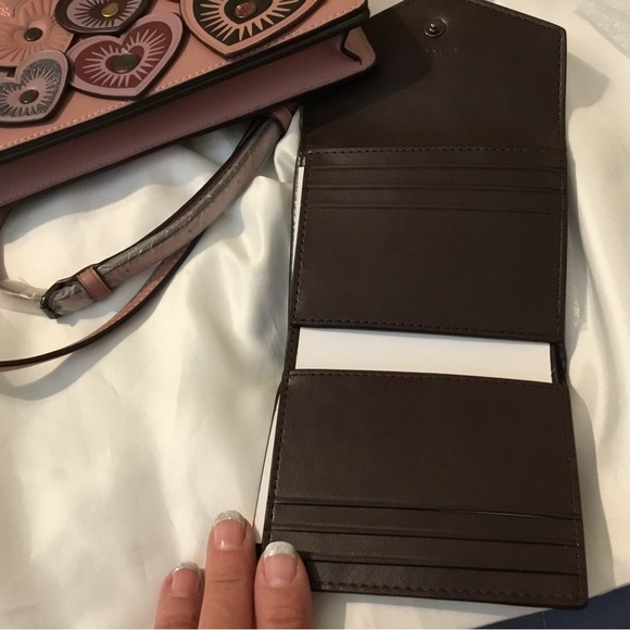 NWT Coach Dusty Rose Heart Fold-over Crossbody Clutch & RARE Matching Wallet Set - Picture 2 of 16